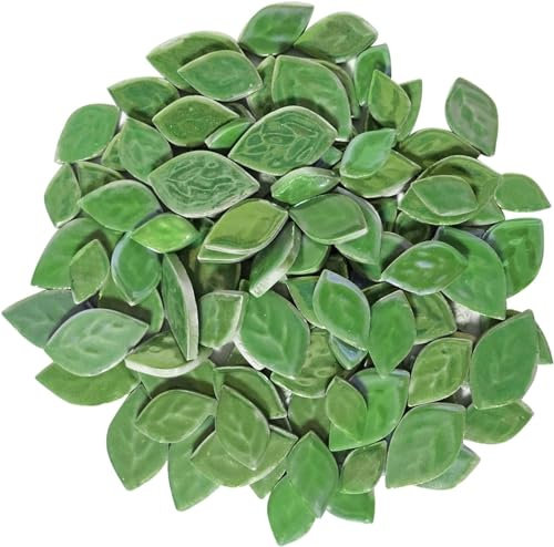 BTMIEY 500 g zufällige schillernde Blätter-Keramik-Mosaikfliesen, kreative 3 Größen Keramik-Mosaikstücke für Bastelarbeiten, Blumentöpfe, Vasen, Tassen, Gartendekoration, Mosaikzubehör (grün)