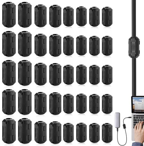 Molbory 40 Stück Ferritkerne für Kabel, Ferritkerne Entstörfilter Ferritfilter, Entstörfilter Klappferrit Mantelwellenfilte Aufsteckbarer Ferritring für 3.5mm 5mm 7mm 9mm Durchmesser Kabel, Schwarz