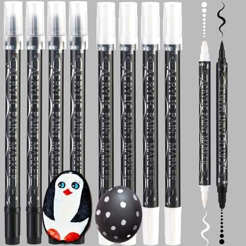 Smivyhp 10 Stück Dual Tip Acrylstifte, Weiß Schwarz Acrylstifte für Steine, Wasserfest Acrylmarker Stifte Permanent Marker für Holz, Glas, Keramik, Papier, Leinwand, Kunst und Handwerksprojekte