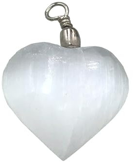 Steinfixx® - Véritable pendentif en forme de cœur en sélénite avec œillet argenté | Verre de Marie | pour les proches | Pierre de chakra | Pierre de guérison | env. 3 cm