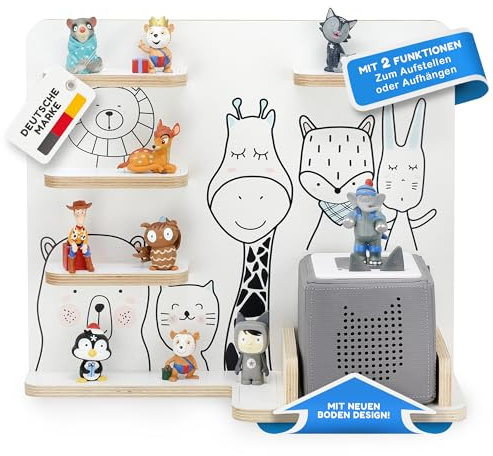 stadtecken Holzregal für Musikbox I Passend für die Toniebox und ca. 35 Tonies I Perfekte Aufbewahrung im Kinderzimmer I zum Aufstellen oder Aufhängen (Freunde)