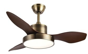 Abrila - Ventilador DC HAYATE | Color Cuero con tres Aspas en Color Roble | con 6 Velocidades Ajustables | con 3 Temperaturas de Luz | Mando a Distancia Incluido