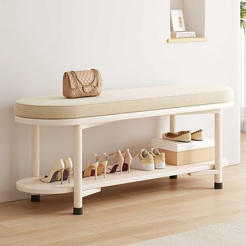 Generic Small Bench for Entryway, Narrow Bench for Bedroom End of Bed, Benchs with Shoe Storage and Seating, White Shoe Organizer