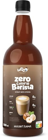 LoCCo Kalorienfreier Barista Sirup für Kaffee mit Stevia – Zero Kalorien, Zuckerfrei, Keto, Glutenfrei, Vegan (Geschmack: Haselnuss) 1L