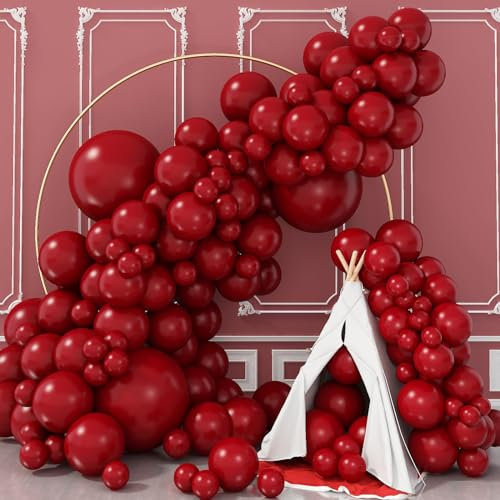 Rot Ballon Girlande Doppelschichten, 18 12 10 5 Zoll Luftballons Rote Helium Latex Ballongirlande Burgundy Rot Party Ballons Set Wine Rot Luftballon für Geburtstag Valentinstag Weihnachten Party Deko