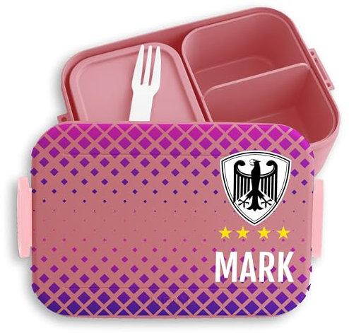 Kinder Bento Box Midi Lunchbox für Mepal Bentobox - Fußball - Deutschland Brotbox Fussball Germany Name und Nummer personalisiert I - 900 ml - Rosa - geschenke einschulung jungen soccer brotdose