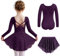 Arshiner Kinder Ballettkleidung Ballettkleid Mädchen Langarm Baumwolle Balletttrikot Ballettanzug Tanzkleider Tanzbody mit Rock Tütü Dunkel Lila 140/5-6Jahre