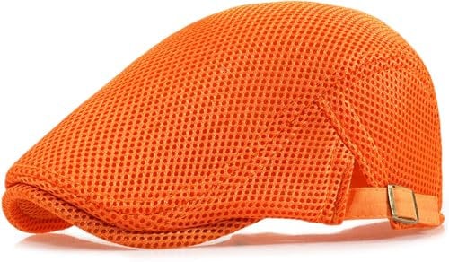 Xinveen Herren Mesh Cap Atmungsaktiv Sommer Newsboy Hut Verstellbare Baskenmütze Ivy Cap Irish Cabbie Fahren Jagd Hüte, Orange/Abendrot im Zickzackmuster (Sunset Chevron), Einheitsgröße