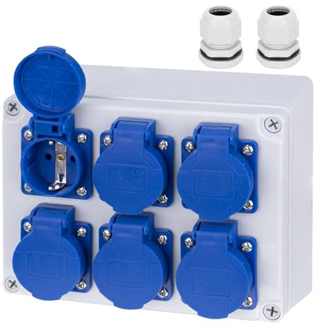 CHENGPI Distributore di corrente da cantiere a parete con prese Schuko IP54 6x230V, Quadro Elettrico da Cantiere con Interruttore di Protezione IP67, Scatole di distribuzione per officine