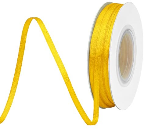 BVIEAKD 3mm breit 45m Long Double Face Gelb Satin Ribbon Stoffband für Geschenkverpackungen Sehr geeignet für Hochzeiten Dekoration Blumenstrauß Ballons Kunsthandwerk Nähen Haarschleife