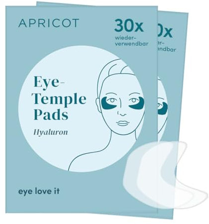 APRICOT 2x Hyaluron Augenpads aus medizinischem Silikon mit niedermolekularem Hyaluron - Bis zu 30x Wiederverwendbar, Dermatologisch Bestätigt, Vegan & Tierversuchsfrei - Augenpads gegen Augenringe