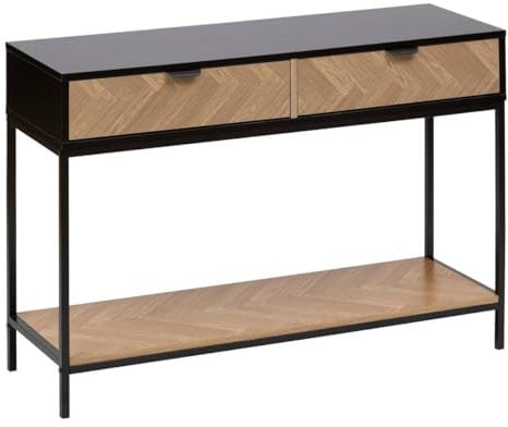 5 five simply smart 5five - Console 2 Tiroirs Chevrons Effet Pin Naturel et Noir - 1 Étagère - Forme Rectangle - Structure Solide en Acier - Rangement Pratique - Salon, Entrée