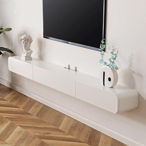 LVRUIEDS Supporto TV Sospeso, Mensola TV Lucida A Parete, Centro di Intrattenimento Moderno con Mobile TV Portaoggetti, Tavolo Consolle Multimediale per Soggiorno(Bianca,120CM)