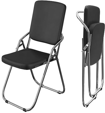 HAMHAIGO 2er Set Klappstuhl Besucherstuhl Bequemer Klappstuhl mit Lederbezug Klappbare Esszimmerstühle sind geeignet für Küche, drinnen, draußen, Konferenzraum Schwarz-B