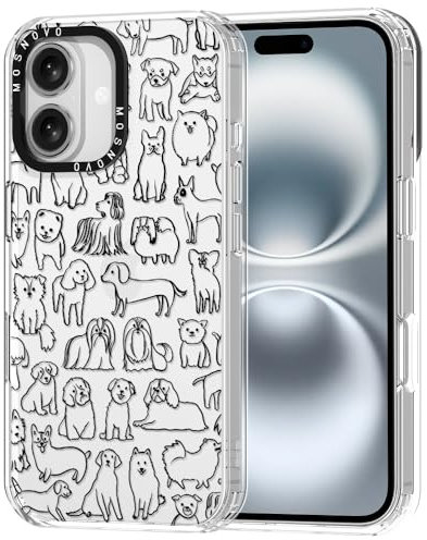 MOSNOVO Case for iPhone 16 Plus, [Buffertech 6.6ft Military-Grade Drop Protection] [Anti Peel Off Tech] Clear TPU Bumper Phone Case Cover Design - Doodle Dog