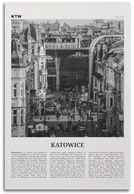Katowice Druck Schwarz und Weiß, Katowice Wandkunst, Katowice Poster, Katowice Foto, Katowice Wanddekoration, Katowice Karte, Polen Poster Dekorative Malerei Leinwand Wandposter und Kunstbild Druck