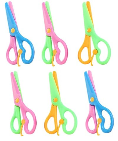 Tijeras de Seguridad para Niños, 6 Piezas Tijeras de Plástico para Papel, Tijeras Infantiles Con Dispositivo De Seguridad, Con Punta Redonda, para Niños a Partir de 2 Años, multicolor, Color al azar