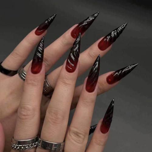 Clataly 24pcs longue pointe Gradient faux ongles 3D stéréoscopique faux ongles Halloween faux ongles femme presse ongles
