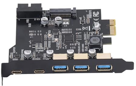 PCIe zu USB 3.2 Karte, 2xUSB Typ C, 3xUSB Typ A, 19 polige PCIe zu USB3.2 Gen 2 Karte mit 20 Gbit/s, PCI Express Erweiterungskarte USB-Karte für Desktop PC