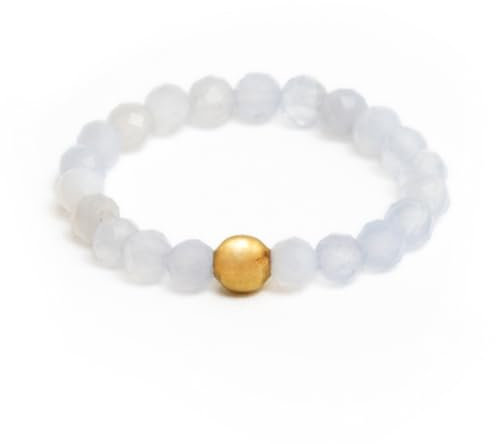 BERGERLIN Echter Chalcedon Ring mit Goldperle - facettierte Perlen - Größe S