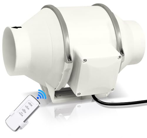 Bathroom Extractor Fan 4-Inch 100mm Timer, Silent In Line Duct Fan, Loft or Ceiling Ventilation System, In-line Toilet Ventilator, Low Energy Consumption,40w (White)
