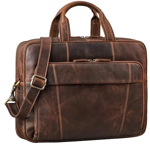 STILORD Jaron Vintage Ledertasche Leder Herren Damen 15,6 Zoll Laptoptasche Umhängetasche groß Aktentasche Arbeit Büro Uni echtes Rindsleder Farbe:Soria - braun