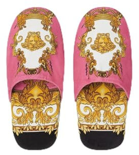 Versace Pantofole Medusa Renaissance Print Slippers, Bianco fucsia., X-Large