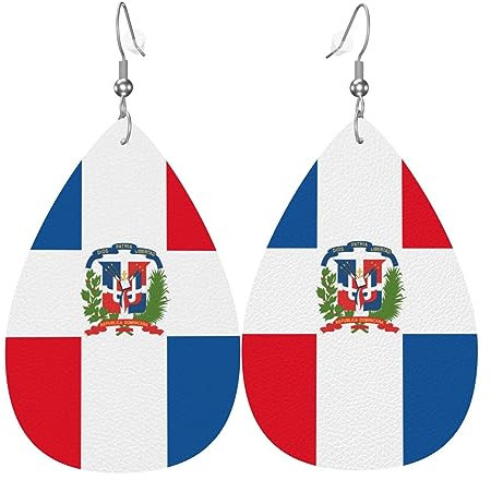 Generic Ohrringe Dominikanische Republik Flagge Leichte Leder Ohrringe Doppelseitig Baumeln Earring Teardrop Matte 3.8 cm 2 Count Female