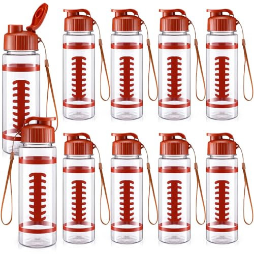 Skybooly 10 Pcs Football Water Bottle 17 oz Football Plastic Water Bottles Bulk Gym Sports Adults Reusable Large Water Bottles with Leak Proof Flip Top for Football Party Favor Gifts