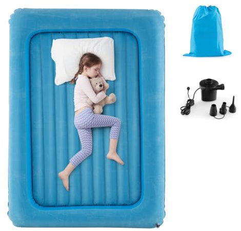 Maxmass Kids Inflatable Travel Bed, Portable Air Mattress with Electric Pump, Storage Bag and Repair Kit, Blow up Camping Bed for Home Road Trip Camping (Blue)