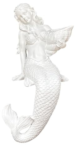 Fenteer Gartenfigur Meerjungfrau aus Kunstharz, 50,8 cm hoch, für Vogelbad, Regal, Schreibtisch, Meerjungfrau-Skulptur, Außendekoration, Weiß