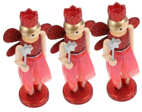Alipis 2 Sätze Nussknacker Engel Weihnachtsschmuck Zauberstab Neuheit Beute Weihnachtsdeko Weinachtsgeschenke Puppen- Nussknacker-marionetten-Ornamente Holz Rot 3 Stück * 2
