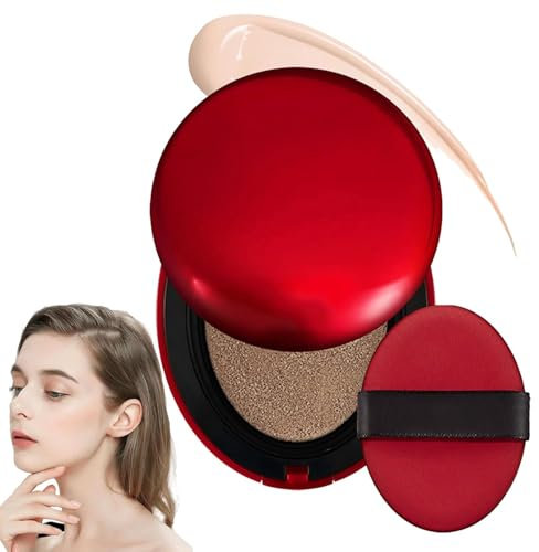 Cushion Foundation, Mask fit Cushion 9 types for All Skin Types, Hydrating and Long-Lasting Cushion Foundation for Flawless Coverage, Lightweight and Buildable Formula (Elfenbein, Rot)