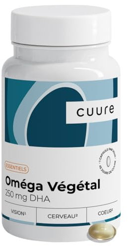 Omega 3 Vegan - CUURE - Huile d'Algues Marines - 45 Jours - Oméga 3 riches en DHA & EPA - 45 Gélules - Concentration, Vision, Coeur - Fabriqué en France