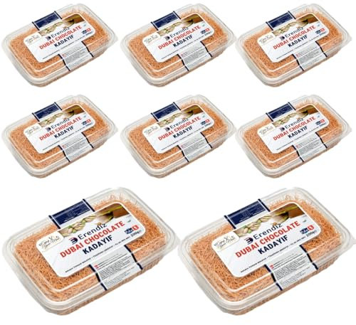 Lote de 8 x Pufai Kadaif asado, kadaif al horno, hilos de masa, cabello de ángel para chocolate de Dubai 200 Gramos