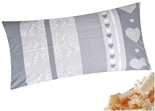 Heubergshop Zirbenkissen 40x80cm - Gefüllt mit Zirben - Landhaus Love Liebe in Grau - Kissen mit Zirbenflocken/Zirbenspäne, Reißverschluss (Zirbe-386/2-KA-40x80)