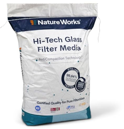 Nature Works Hi-Tech Verre filtrant 20 kg pour systèmes de filtration à sable de piscine – Grain 0,6 à 1,2 mm – En verre 100 % pur – Sable filtrant de verre respectueux de l'environnement