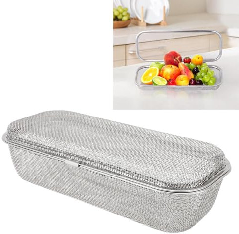 SENECESLI Stainless Steel Dishwasher Utensil Basket, Rectangular Mesh Drain Dishwasher Silverware Holder for Spoons, Forks (S) (L)