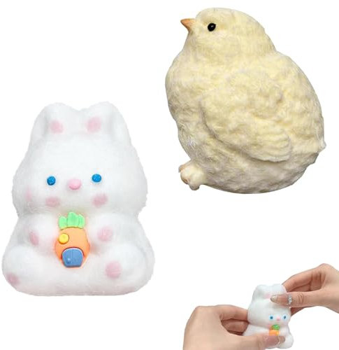 2 Stück Squishy Hase Osterküken Squishies, Anti Stress Spielzeug, Weiches Quetschspielset mit Kaninchen und Küken, Entspannendes Knautschspielzeug für Kinder