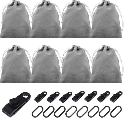 Grillix 8 piezas de contrapeso para cenador de exterior, peso para carpa de exterior de hormigón, con 8 bolsas para arena, 8 mosquetones y 8 clips, ideal para protegerse toldos, sombrillas, escaleras