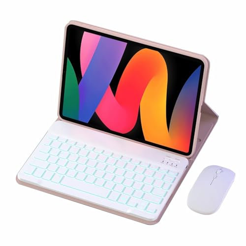 FAYGAOAI Funda con Teclado para Redmi Pad Pro 12.1, Contiene Ñ, Retroiluminación 7 Colores, Teclado Inalámbrico Magnético Desmontable,Rosado