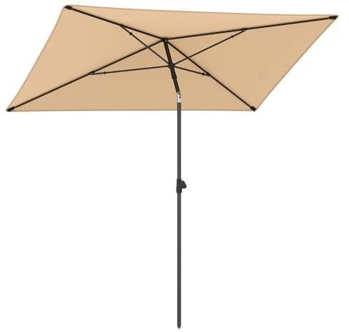 COSTWAY Sombrilla Terraza Exterior, Parasol Rectangular Exterior 213 x 140 cm con Inclinación 30° por Botón, Bolsa de Transporte, Sombrilla Plegable para Patio Jardín Terraza Playa (Beige)