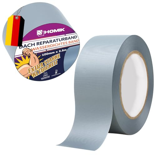 HOMIK Extrem Starkes Dach Reparaturband selbstklebend 3x 10cm x 5m – Sofort Wasserdicht mit MicroSealant Klebstoff – Dichtungsband für Dach, Dachrinne & Risse – UV- & Wetterfest