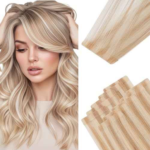 MY-LADY Invisi Edge Tape in Extensions Echthaar Dunkelblond/Blond 40cm | 5pcs Injected & 5pcs Classical Tape In Hair Extenisons 25g 10 Stück 16Zoll Haarverlängerung Unsichtbare Instant Highlights