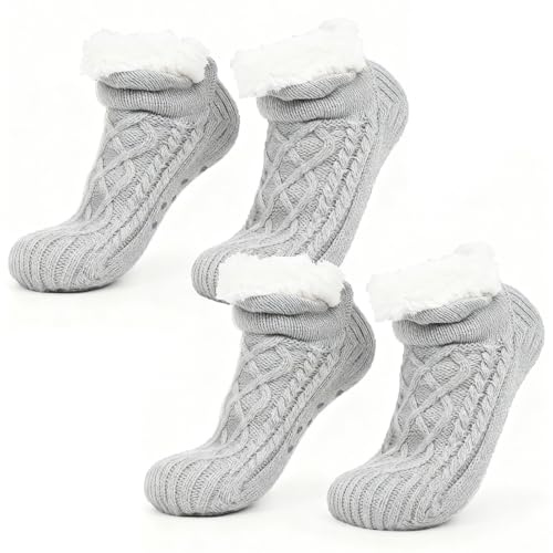 letcdfer 2 Paare Socken Warm Hausschuhe Rutschfeste Hausschuh Socken 40-42 | Damen Winter Flauschige Sock Weich Stoppersocken Warm Hüttensocken Winter Weihnachtssocken Geschenk Kuschelsocken Bodensocken