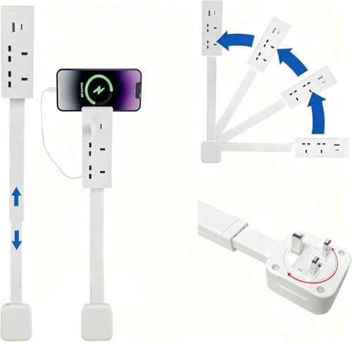 Extendable Rotating Outlet, USB-A, USB-C, and 2 AC Electrical Outlet Extender Stick Port for Hard to Reach Spaces, Extends 22''-34'', Rotates 180°, Used for Sockets Behind Furniture and More