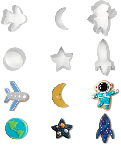 6er-Set Plätzchen Ausstecher, Astronaut-Weltraum Keksausstecher aus Edelstahl, Backutensilien mit 6 Ausstechformen, für Haushaltsbacken und Kinderhandwerkstunden