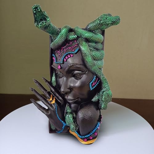 Buchstützen im gotischen Stil mit mythischen Kreaturen, handgefertigt, Dekoration aus Kunstharz für Regale (5 Stile: Medusa, Skull und mehr), Skulptur, Buchstopper (E, 15. 5x9x7cm)