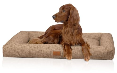 Knuffelwuff Box Hundebett Nivaro M-L 82 x 62cm Hellbraun | gemütliches Hundebett mit Rand | weicher Webstoff waschbar 30 °C | formstabile Polsterung | Nicht orthopädisch | für Junge & aktive Hunde