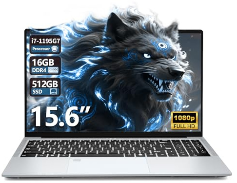 15,6 Pollici PC Portatile Core i7-1195G7, Win11 Notebook 16GB RAM 512GB SSD, Gaming Laptop Iris Xe GPU, 1920*1080 IPS Schermo, Sblocco Impronta Digitale, Tastiera Retroilluminata, Type-C/RJ45